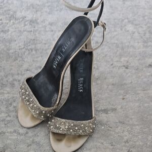 White House Black Market Gold and Black Heels with Embellished Strap